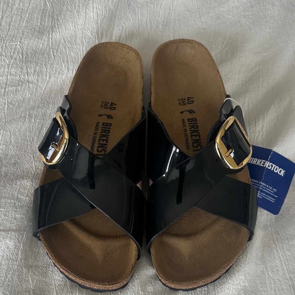 Birkenstock Women's Siena Black Patent Sandals with Big Buckles NWT Sz 40 - Picture 2 of 4